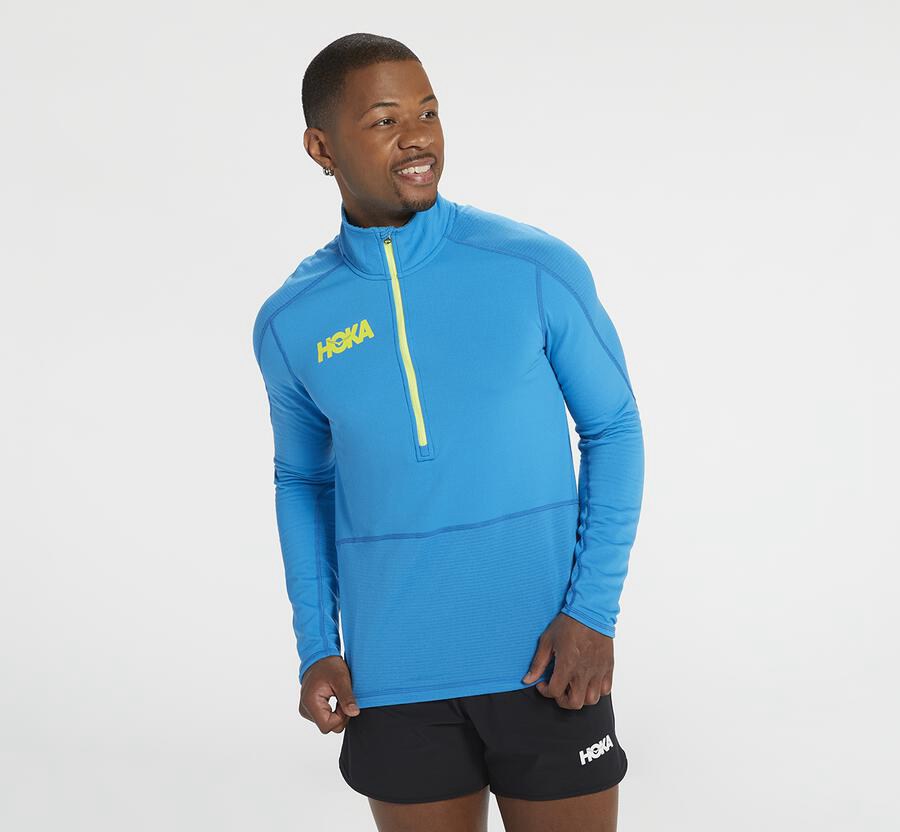 Hoka Mens Tops NZ - Hoka One One 1/2 Zip Midlayer Blue (DEA819547)